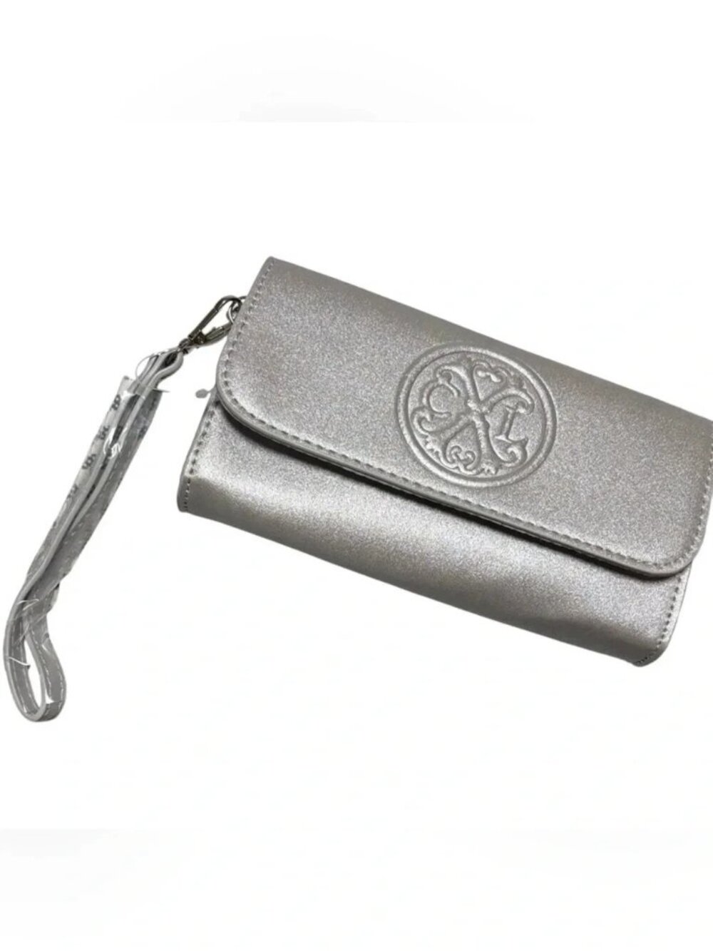 CXL by Christian Lacroix Metallic Silver Embossed Logo Clutch/Wristlet